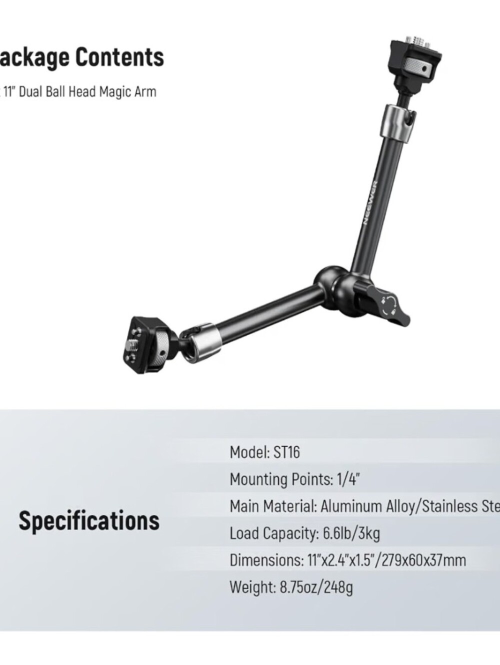 11"  Adjustable Articulating Magic Arm Ball Head Camera Mount for LCD, Lights